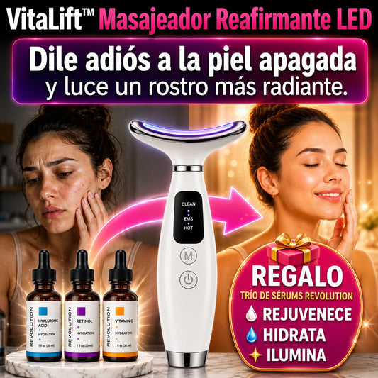 VitaLift™ Masajeador Reafirmante LED + Regalo Trío de Sérums Revolution (Rejuvenece, Hidrata e Ilumina)