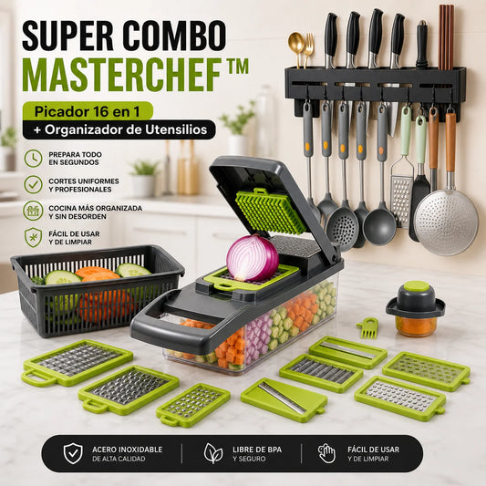 SUPER COMBO MASTERCHEF™: Picador 16 en 1 + Organizador de Utensilios