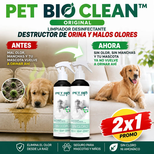 PET BIO CLEAN™ ORIGINAL Limpiador Desinfectante destructor de orina y malos olores + PROMO 2X1 🎁