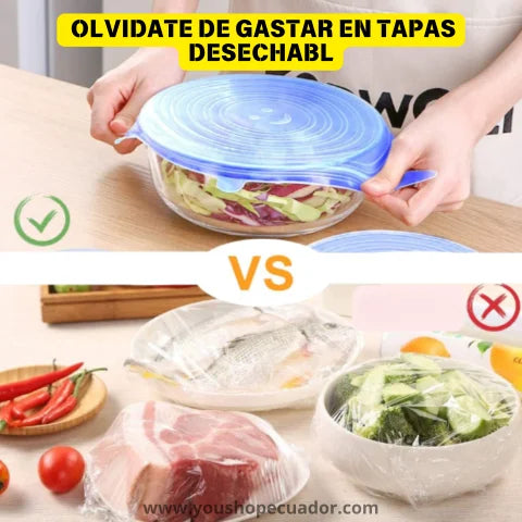 SealFresh™ Set de 6 Tapas de silicona selladoras Anti-derrames + PROMO 2 SET X 1