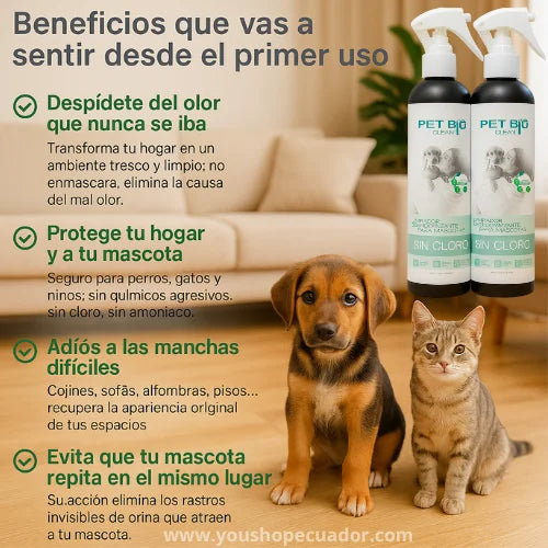 PET BIO CLEAN™ ORIGINAL Limpiador Desinfectante destructor de orina y malos olores + PROMO 2X1 🎁