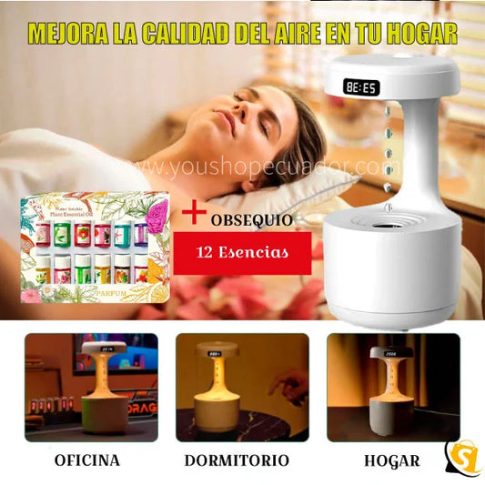 Humidificador Anti Gravedad Gotas de Agua/Anti Estrés + Obsequio 12 esencias