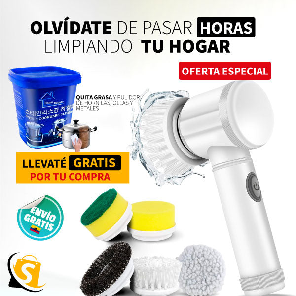 CEPILLO TURBO CLEAN 5 EN 1 + Potente Quita Grasa y Pulidor 500gr GRATIS