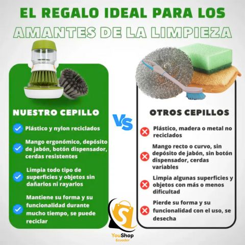 BRUSHCLEAN Cepillo 2 en 1 Limpia y Remueve grasa + PROMO 2X1