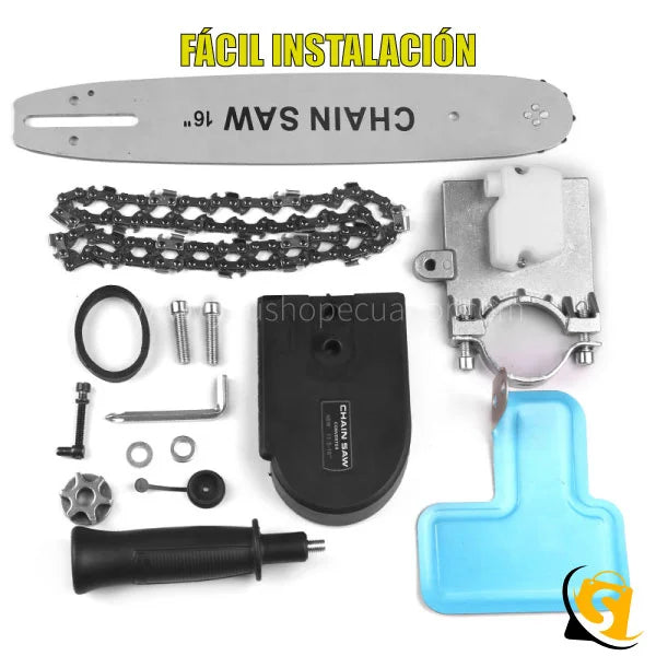 CHAINSAW PRO™ ADAPTADOR de motosierra 16” para AMOLADORAS 4 ½ + OBSEQUIO set discos para cortar madera