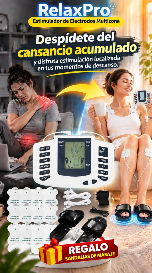 RelaxPro® Estimulador de Electrodos Multizona + Regalo Sandalias de Masaje