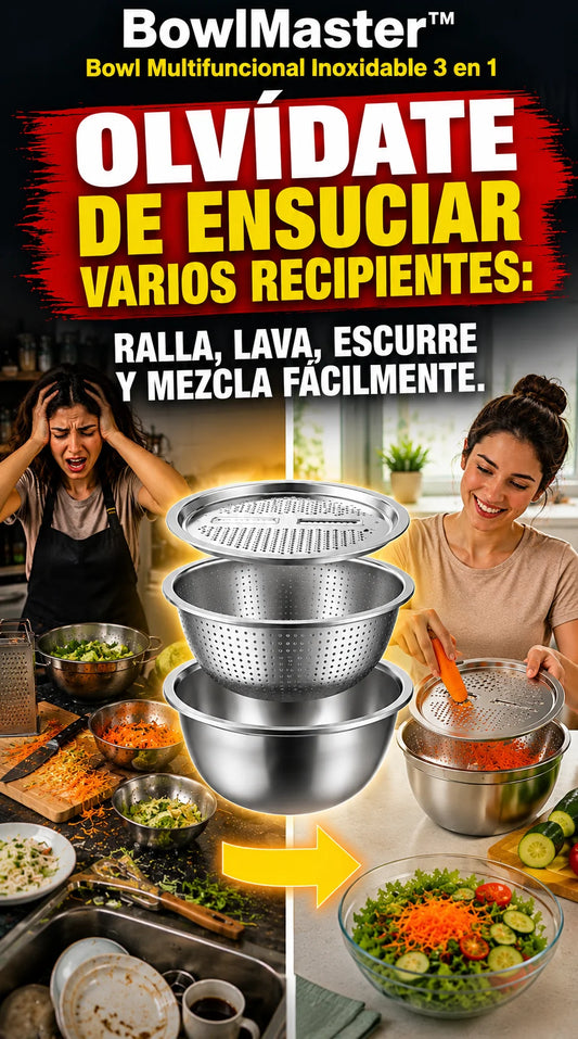 BowlMaster™ Bowl Multifuncional Inoxidable 3 en 1