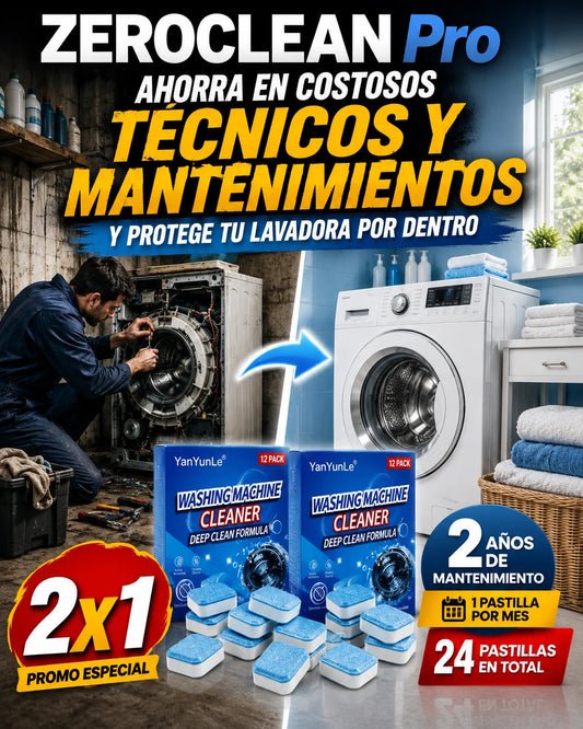 ZEROCLEAN Pro™ Pack 24 Pastillas Mantenimiento Lavadora