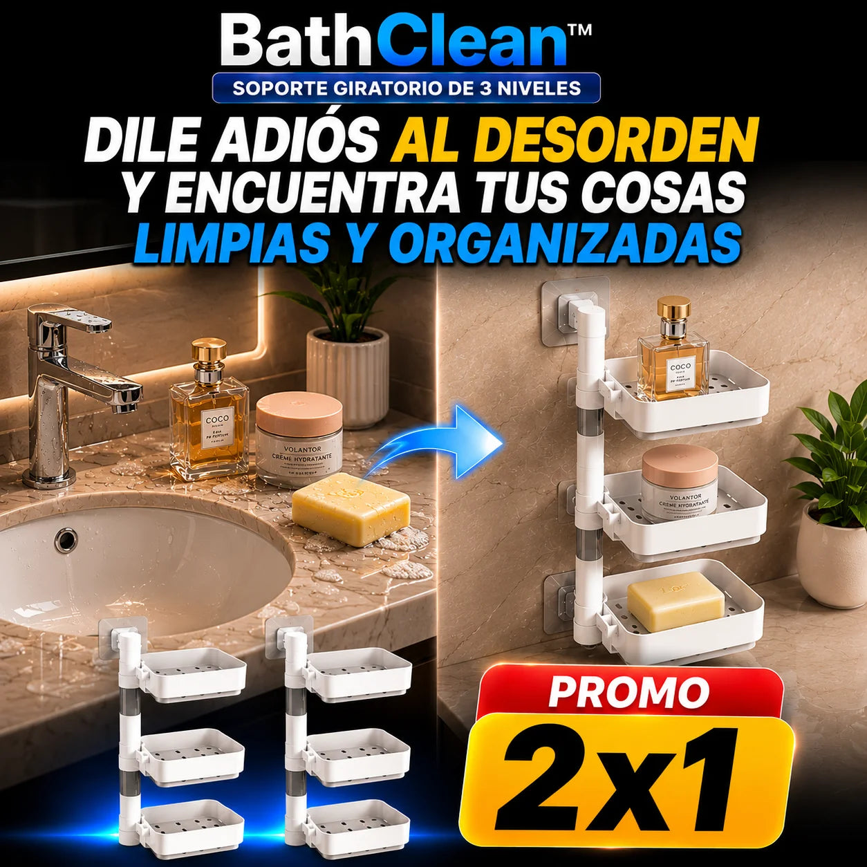 BathClean™ Soporte Giratorio de 3 Niveles + PROMO 2X1