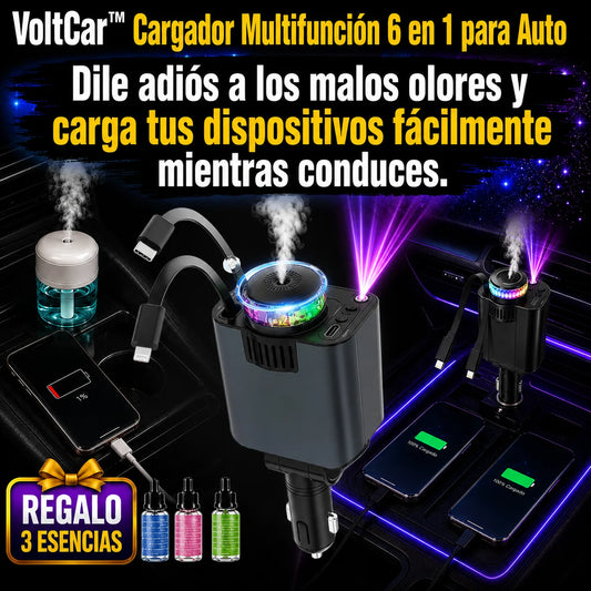 VoltCar™ Cargador Multifunción 6 en 1 para Auto + Regalo 3 Esencias