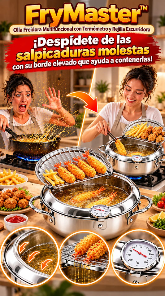 FryMaster™ Olla Freidora Multifuncional con Termómetro y Rejilla Escurridora