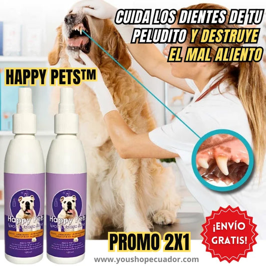 HAPPY PETS™ Spray bioamigable de ultra protección dental y mal aliento en mascotas + PROMO 2X1 🎁