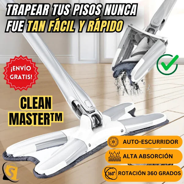 CLEAN MASTER™ 360° Trapeador Auto-Escurridor de Microfibra 3 en 1