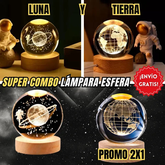 SUPER COMBO Lámpara Esfera Cristal LUNA Y TIERRA – PROMO 2X1 🎁