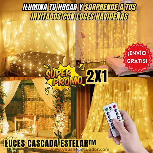 PROMO 2X1 🎁 Cascada Estelar™ Prepárate y dale vida a tu hogar con una iluminación suave y navideña