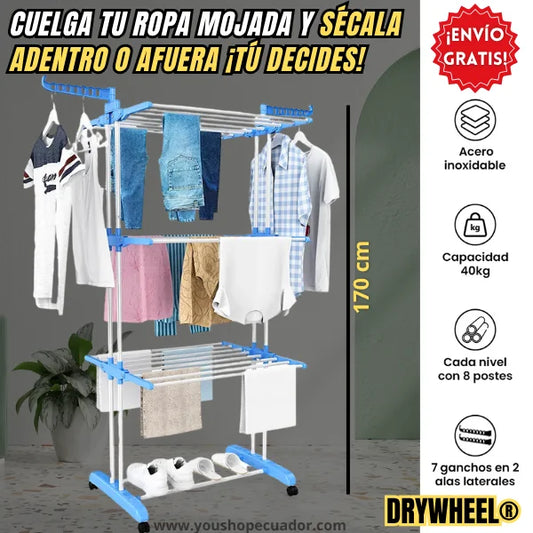 DryWheel® Tendedero Rodante Plegable para secar tu ropa en cualquier lugar