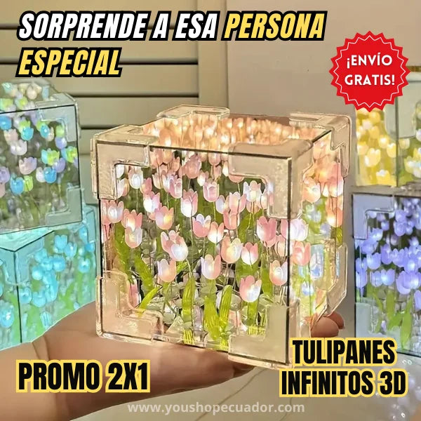 TULIPANES INFINITOS 3D Lámpara armable en forma de cubo