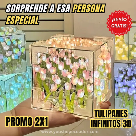 TULIPANES INFINITOS 3D Lámpara armable en forma de cubo