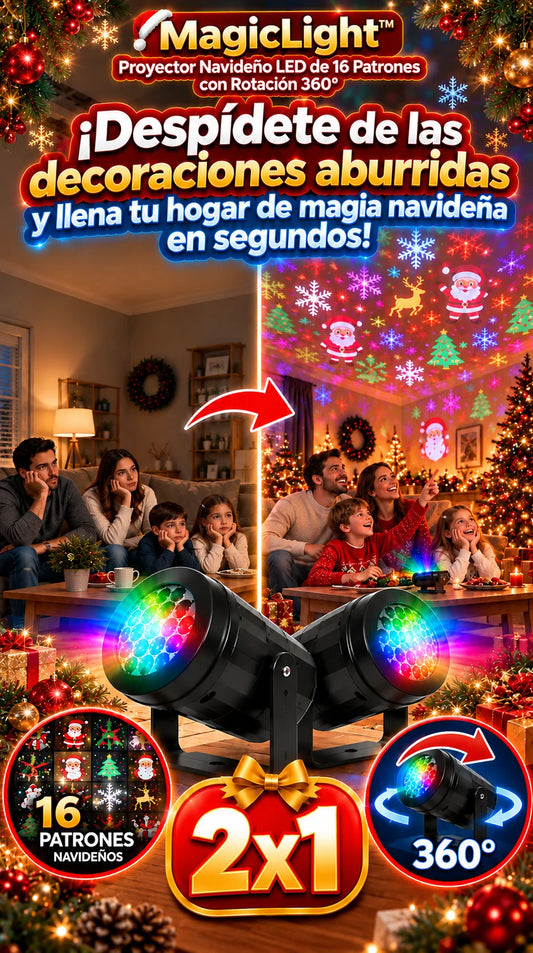 MagicLight™ Proyector Navideño LED de 16 Patrones con Rotación 360° + PROMO 2X1