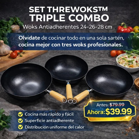 SET THREEWOKS™ TRIPLE COMBO Woks Antiadherentes 24-26-28 cm