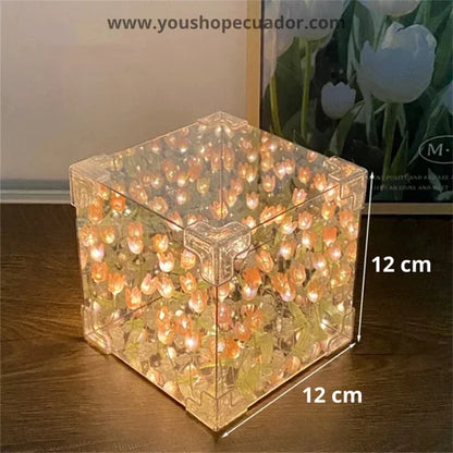 TULIPANES INFINITOS 3D Lámpara armable en forma de cubo