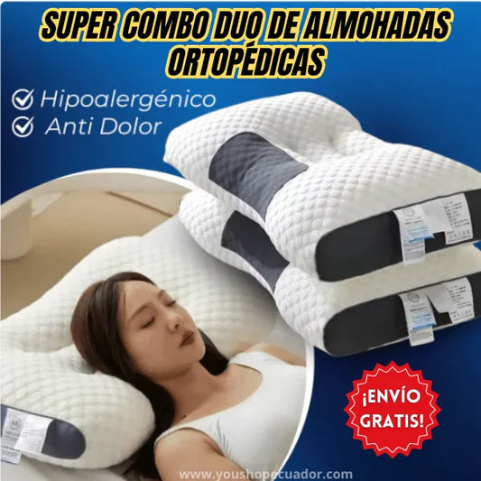 SUPER COMBO DUO DE ALMOHADAS ORTOPÉDICAS Relaja tu cuerpo y alivia la tensión al momento de dormir
