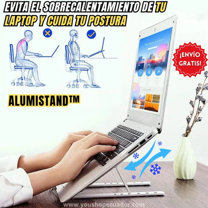 AlumiStand™ Soporte ergonómico de aluminio que mantiene tu laptop fresca