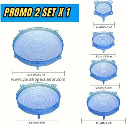 SealFresh™ Set de 6 Tapas de silicona selladoras Anti-derrames + PROMO 2 SET X 1